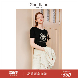 Goodland美地夏季 绣花上衣 提花针织衫 山茶花系列