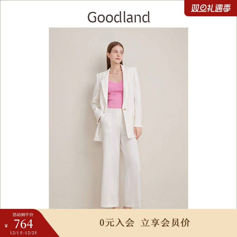 【醋酸系列】Goodland美地春季法式优雅简约白色西装短外套