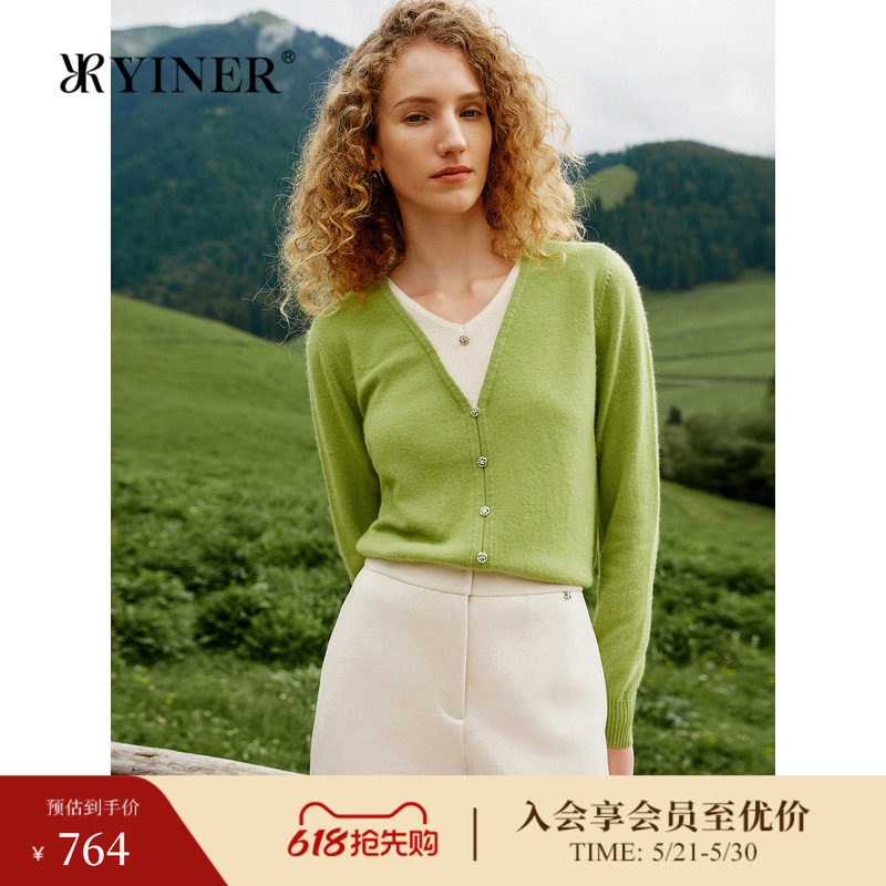 【100%山羊绒】YINER音儿女装冬季时尚时尚撞色V领假两件针