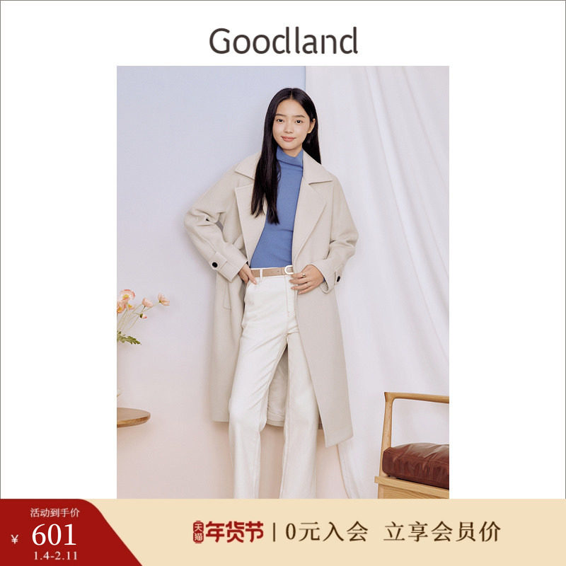 【100绵羊毛】Goodland美地女装冬季中长款翻领毛呢大衣外套,女装/女士精品,毛呢外套,淘宝优惠券,粉丝福利购,淘宝优惠卷