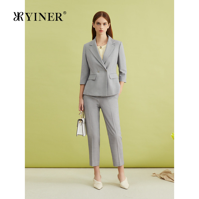 YINER音儿女装夏季法式垂感西装裤仿麻化纤小脚锥形休闲裤