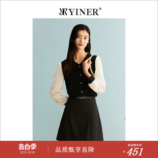 YINER音儿专选女装 纱线绣花针织衫 2023秋季 假两件