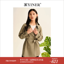 YINER音儿专选女装秋季时尚驼色系带短款收腰风衣休闲外套