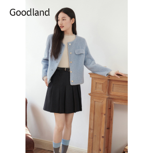 短款 时尚 保暖圆领环保羊毛皮草外套 冬季 Goodland美地女装
