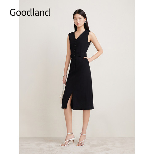 【醋酸系列】Goodland美地夏季V领无袖连衣裙