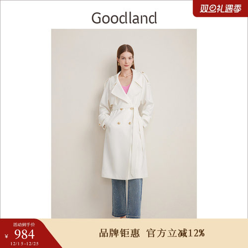 【醋酸系列】Goodland美地春季法式优雅双排扣气质廓形风衣
