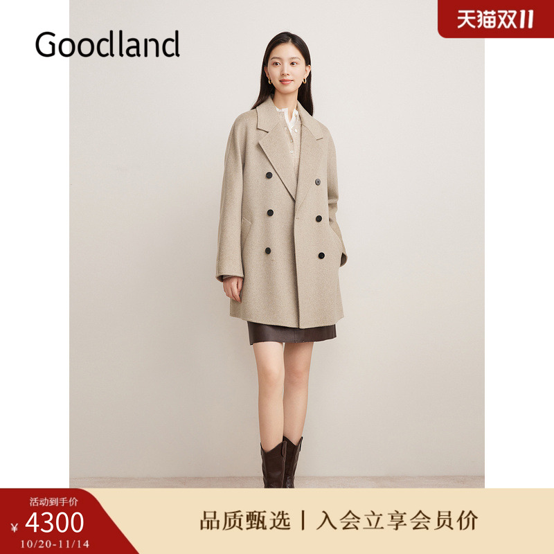 【100山羊绒】Goodland美地2024冬季新款双面毛呢短款大衣外套