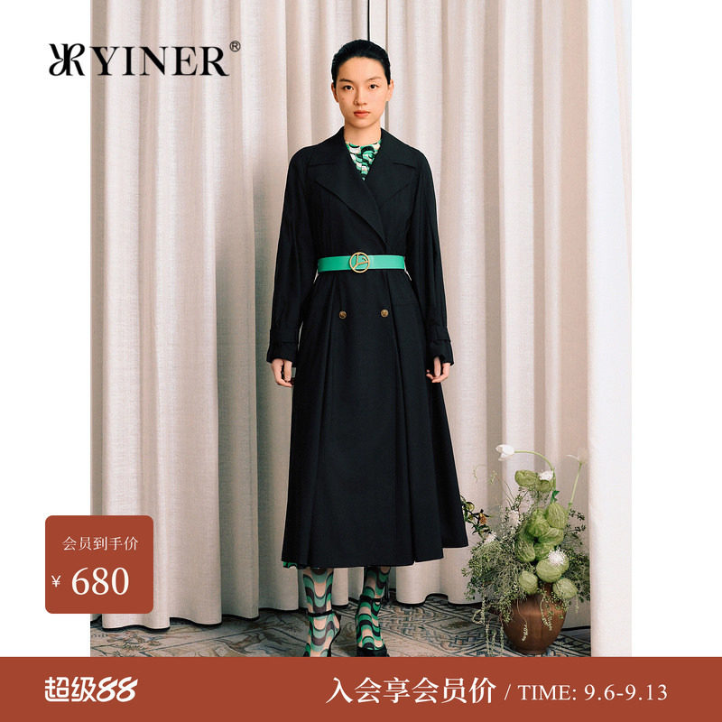 音儿秋季丝光美丽诺羊毛长款风衣图片