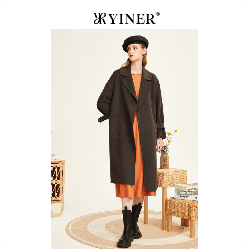 【绵羊毛+羊绒】YINER音儿女装冬季中长款西装领外套双面呢大衣