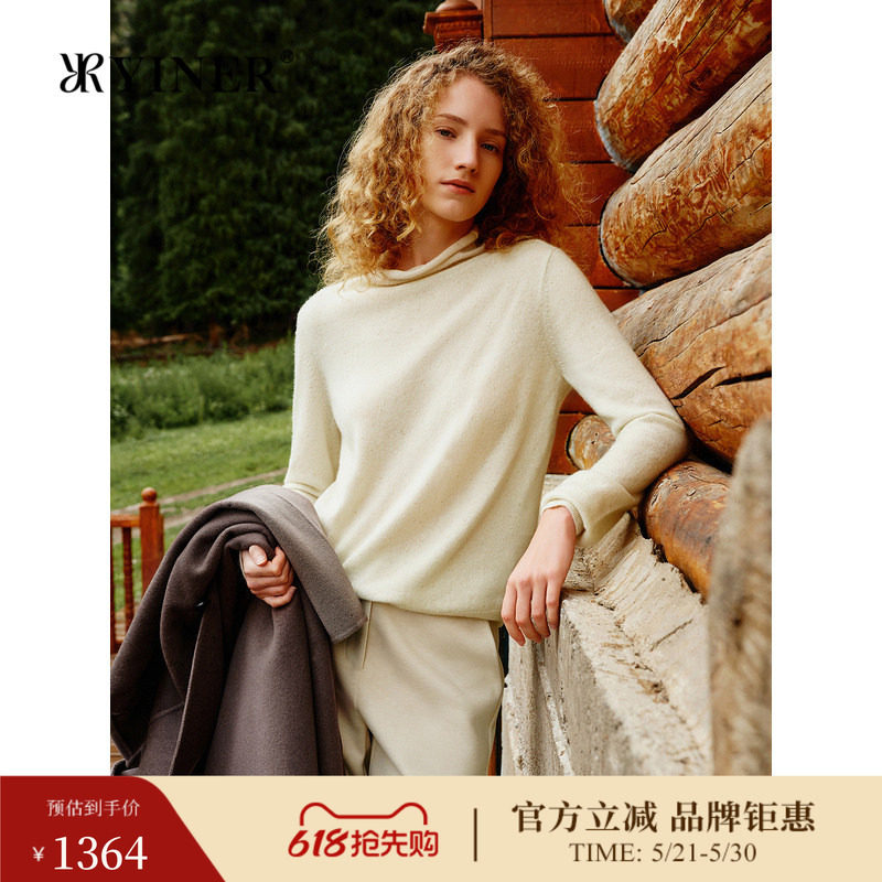 YINER音儿女装冬季法式纯色高支羊绒亮丝半高领针织衫套头