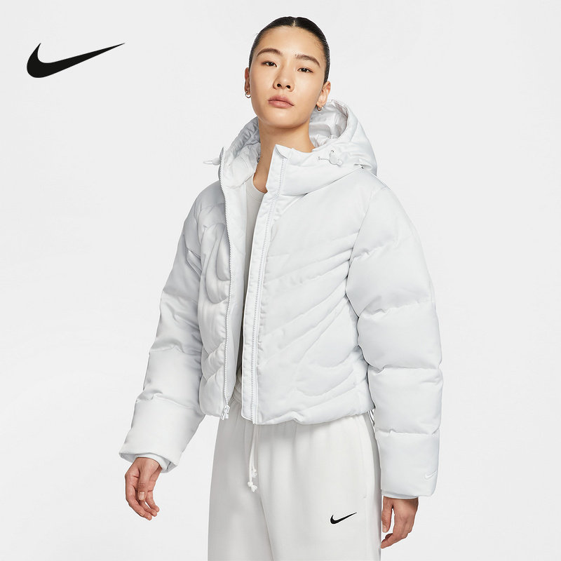 Nike耐克女羽绒服白色外套冬新款保暖防风绗缝连帽夹克IB2006-121