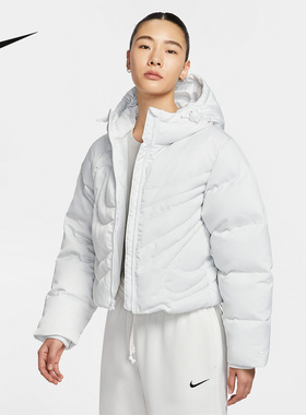 Nike耐克女羽绒服白色外套冬新款保暖防风绗缝连帽夹克IB2006-121