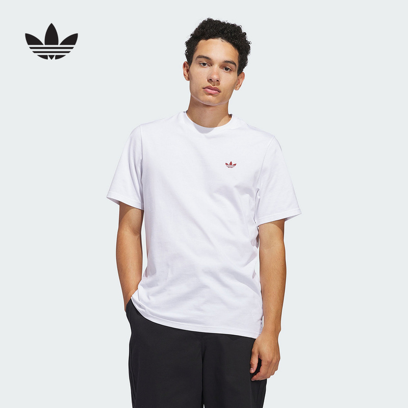 adidas阿迪达斯三叶草4.0 LOGO白色半袖2025夏男短袖T恤 JD2796