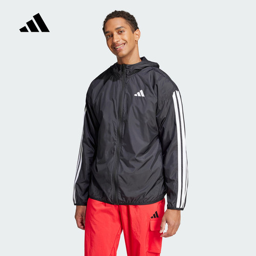 adidas阿迪达斯三条纹连帽外套秋男户外跑步健身梭织夹克 JE6325
