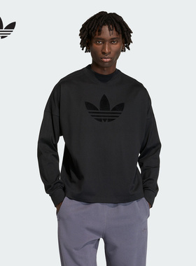 adidas阿迪达斯三叶草大LOGO黑色上衣ESSENTIALS男长袖T恤 KD6575