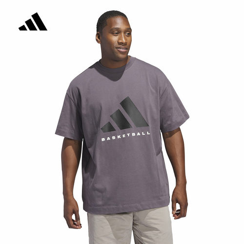 adidas阿迪达斯情侣款篮球运动半截袖2025春岩层灰短袖T恤JC7834