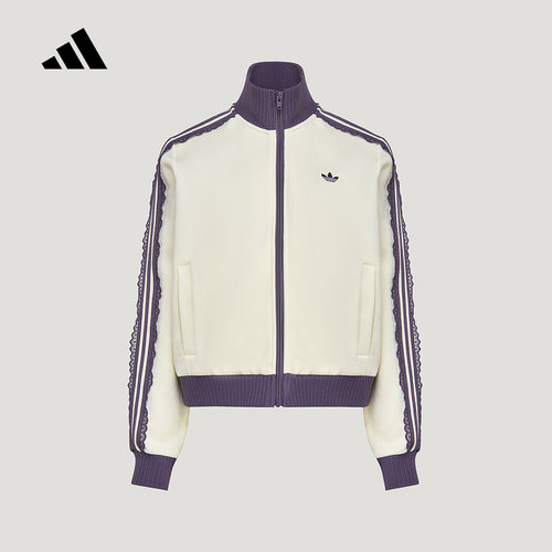adidas阿迪达斯三叶草夹克女子TRACK TOP蕾丝花边针织外套 LF2334