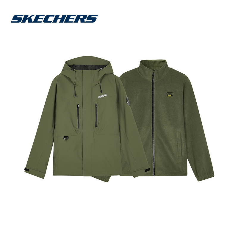Skechers斯凯奇男摇粒绒保暖针织外套+梭织连帽外套L324M148/016C