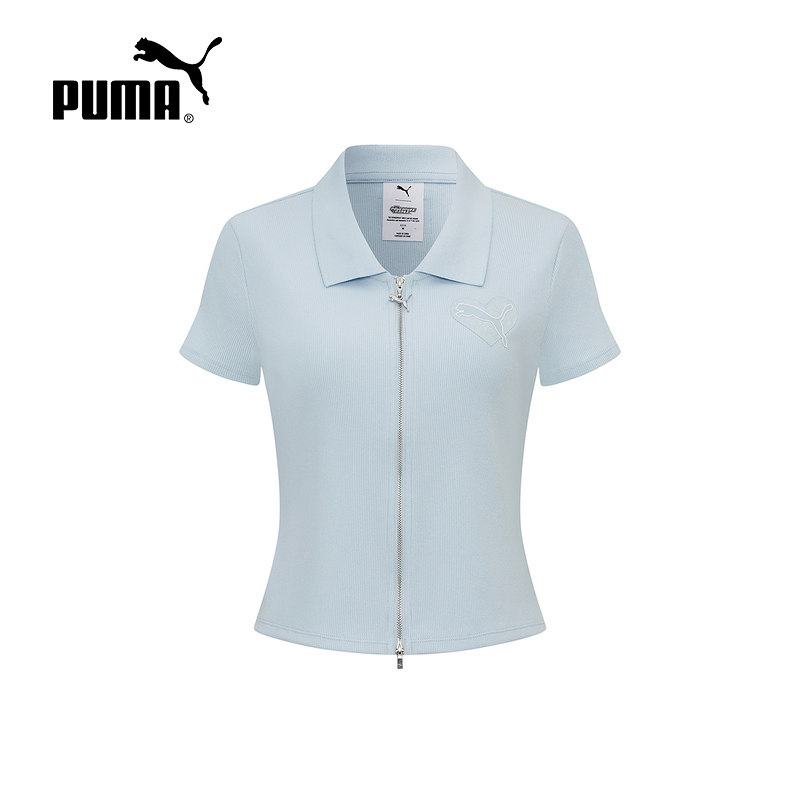 PUMA彪马POLO衫女装新款飞天小女警联名修身竖条纹短袖t恤637466