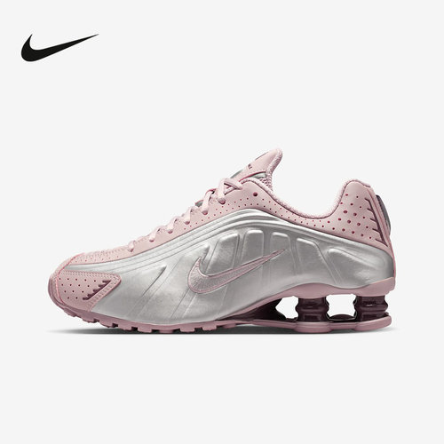 NIKE耐克女鞋银粉色SHOX R4气柱运动鞋缓震回弹跑步鞋AR3565-601