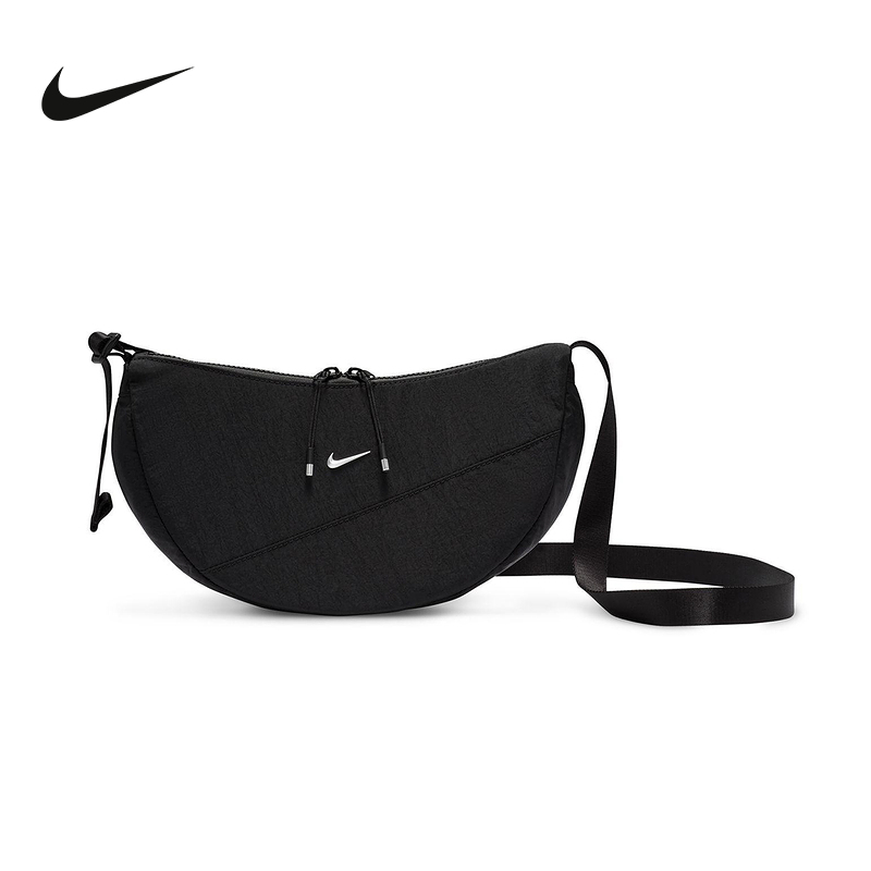 Nike耐克斜挎包黑色单肩包男女同款休闲百搭圆形包轻便HQ4370-010