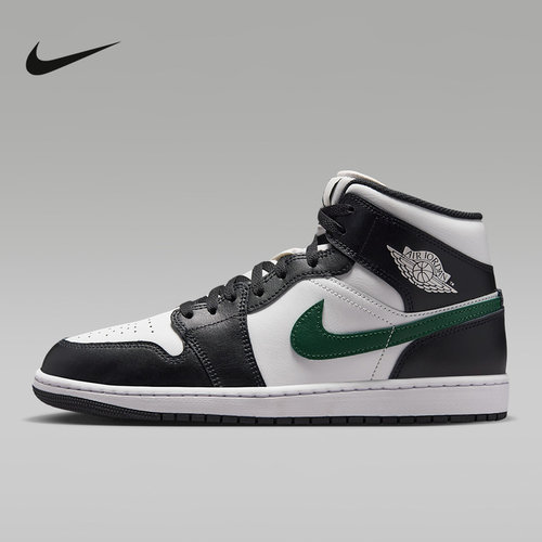 耐克男鞋Air Jordan 1 AJ1黑白绿中帮板鞋运动鞋篮球鞋DQ8426-004