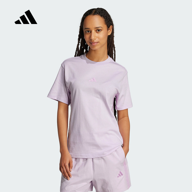 adidas阿迪达斯三条纹半截袖2025夏女ESSENTIALS短袖T恤 JE1238