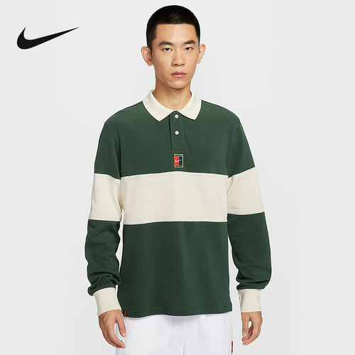 NIKE耐克男长袖T恤冬季拼接撞色网球运动休闲翻领上衣HQ1749-323