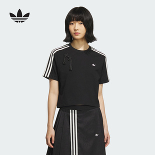 adidas阿迪达斯新中式中国结半截袖2025夏女三叶草短袖T恤 KB6398