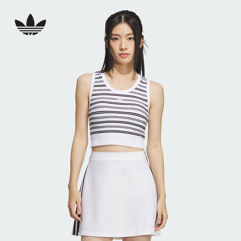 adidas阿迪达斯三叶草加衬条纹修身背心2025夏女运动内衣 KE3722