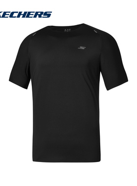 Skechers斯凯奇24年秋男舒适运动跑步T恤短袖针织衫P324M046-0018