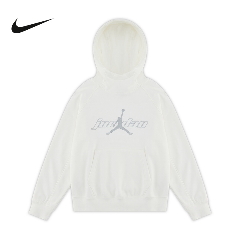 JORDAN耐克男女童装卫衣冬新款大童加绒刺绣套头连帽衫IO6209-133