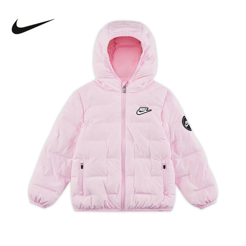 NIKE耐克童装羽绒服冬季新款运动休闲粉色连帽保暖外套HQ7960-663