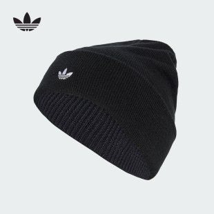 adidas阿迪达斯三叶草冷帽包头毛线帽2025冬针织无檐便帽 JW7998