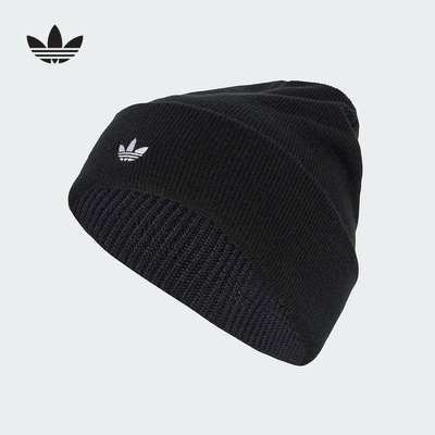 adidas阿迪达斯三叶草冷帽包头毛线帽2025冬针织无檐便帽 JW7998