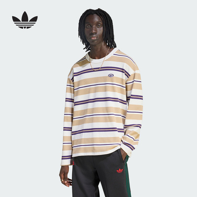 adidas阿迪达斯三叶草街头风华夫格条纹上衣26春男长袖T恤 KS6849