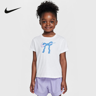 Nike耐克女童幼童T恤夏季 100 圓領(lǐng)舒適耐克勾勾II3526 針織經(jīng)典