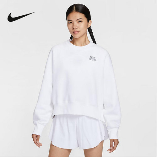 NIKE耐克加绒卫衣女冬新款网球运动印花宽松针织套头衫IO0485-100