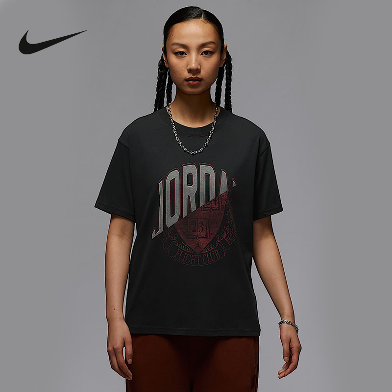 Nike耐克女子印花棉T恤夏新款JORDAN宽松运动休闲短袖IB7035-045