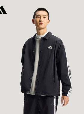 adidas阿迪达斯三条纹摇粒绒衬里教练夹克2026春男梭织外套KR2499