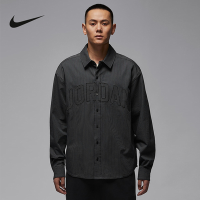 NIKE耐克男子长袖翻领衬衫秋季Jordan宽松休闲条纹外套IB0318-011