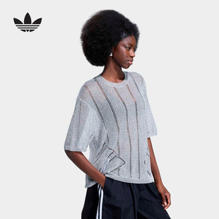 KZ5061 T恤上衣 adidas阿迪达斯三叶草镂空针织衫 球衣2026夏女短袖