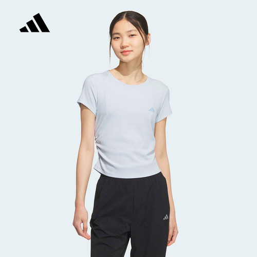adidas阿迪达斯凉感修身腰部收褶半截袖2026夏女短袖T恤 KH2654