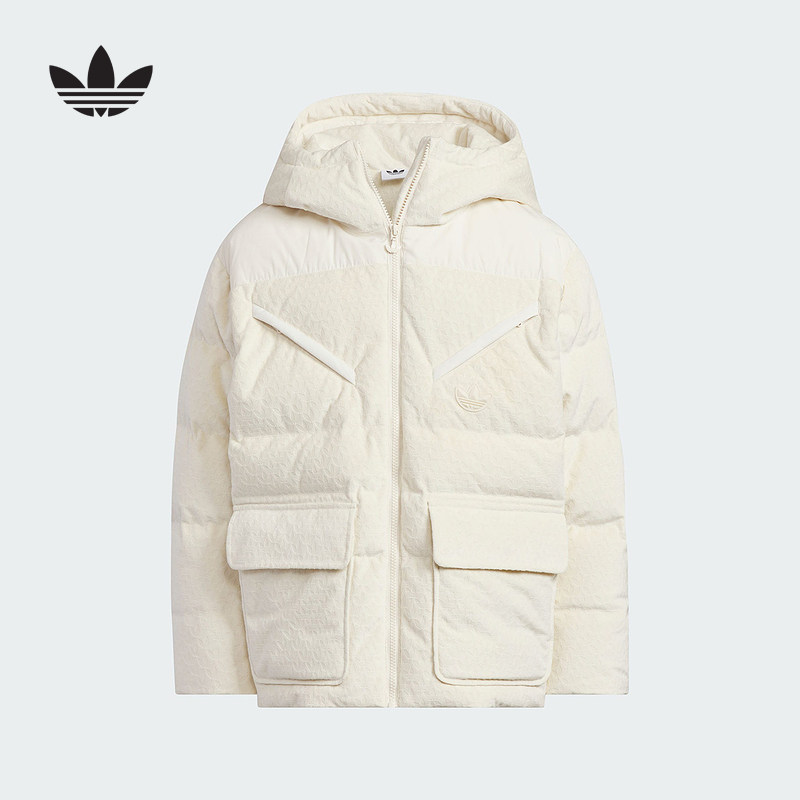 adidas阿迪达斯男女大童丝绒保暖外套2025冬鸭绒连帽羽绒服KC5386,运动服/休闲服装,运动羽绒服,淘宝优惠券,粉丝福利购,淘宝优惠卷