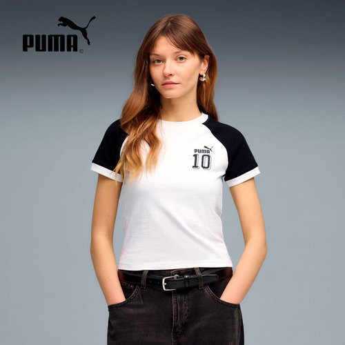 PUMA彪马夏季新款女子休闲运动上衣纯棉修身圆领短袖T恤636790-02