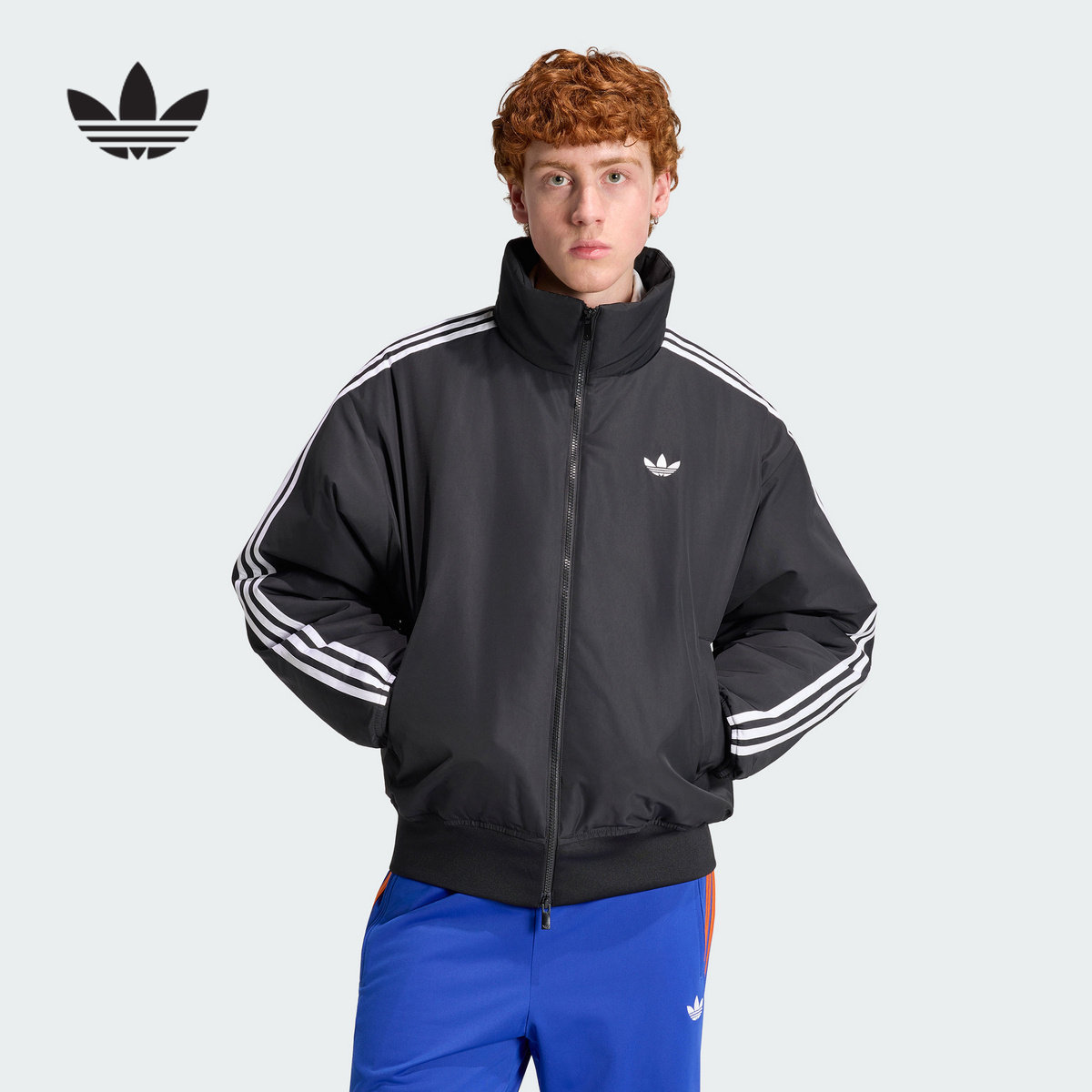 adidas阿迪达斯三叶草2026冬男复古运动风立领保暖棉服 KR7203