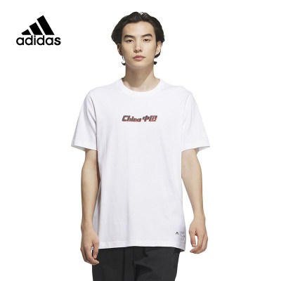 Adidas阿迪达斯男女短袖2023夏新款中国印花休闲运动白T恤IP3972