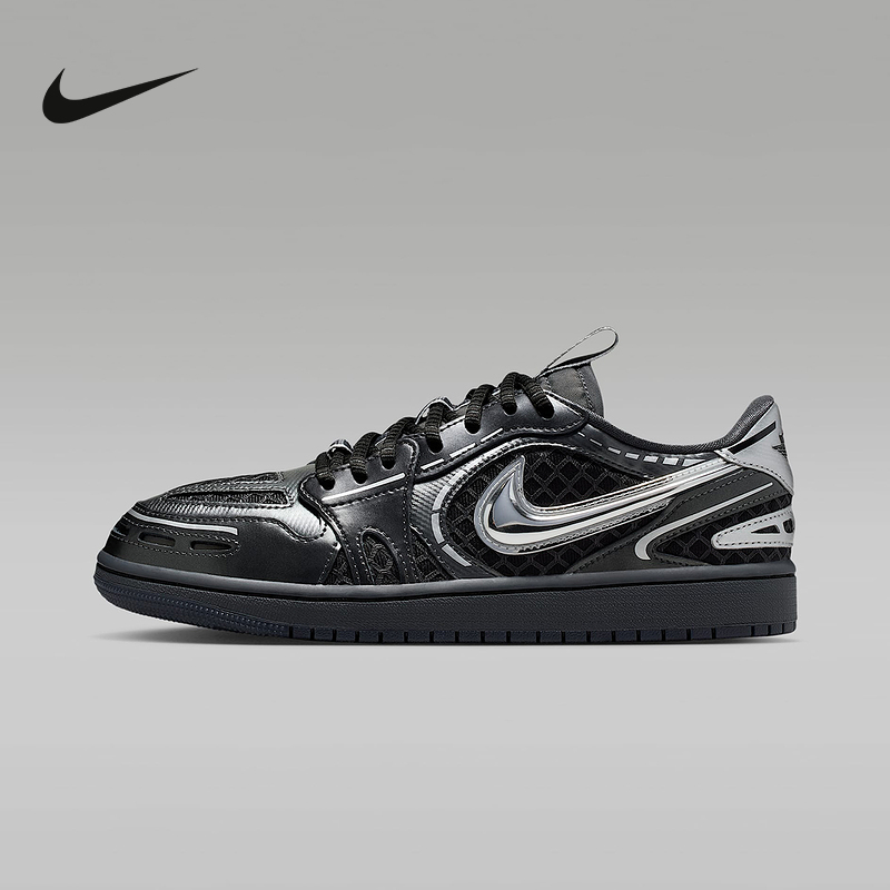 JORDAN耐克女鞋立体勾AJ1板鞋黑银色低帮复古运动板鞋HQ2186-001