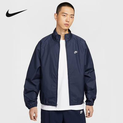 NIKE耐克藏蓝外套男26春新款宽松运动网眼刺绣立领夹克HV1140-451