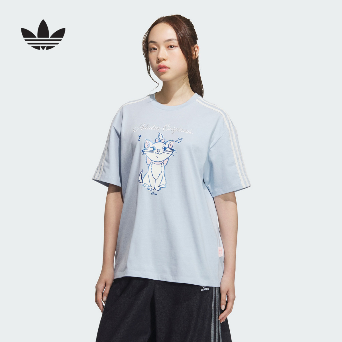 adidas阿迪达斯三叶草迪士尼玛丽猫联名半袖25夏女短袖T恤KC3098